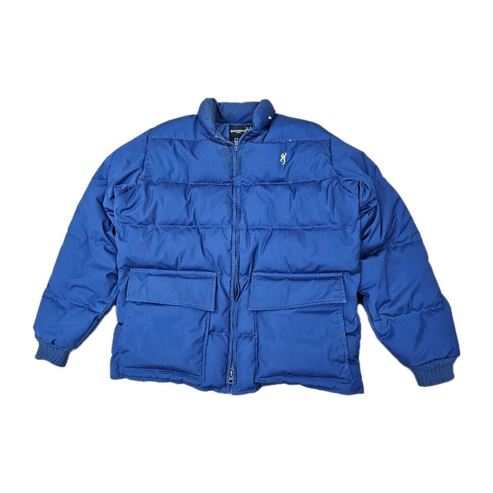 Vintage Browning Jacket Mens Medium Blue Down Puffer Made in USA 90s Hunting